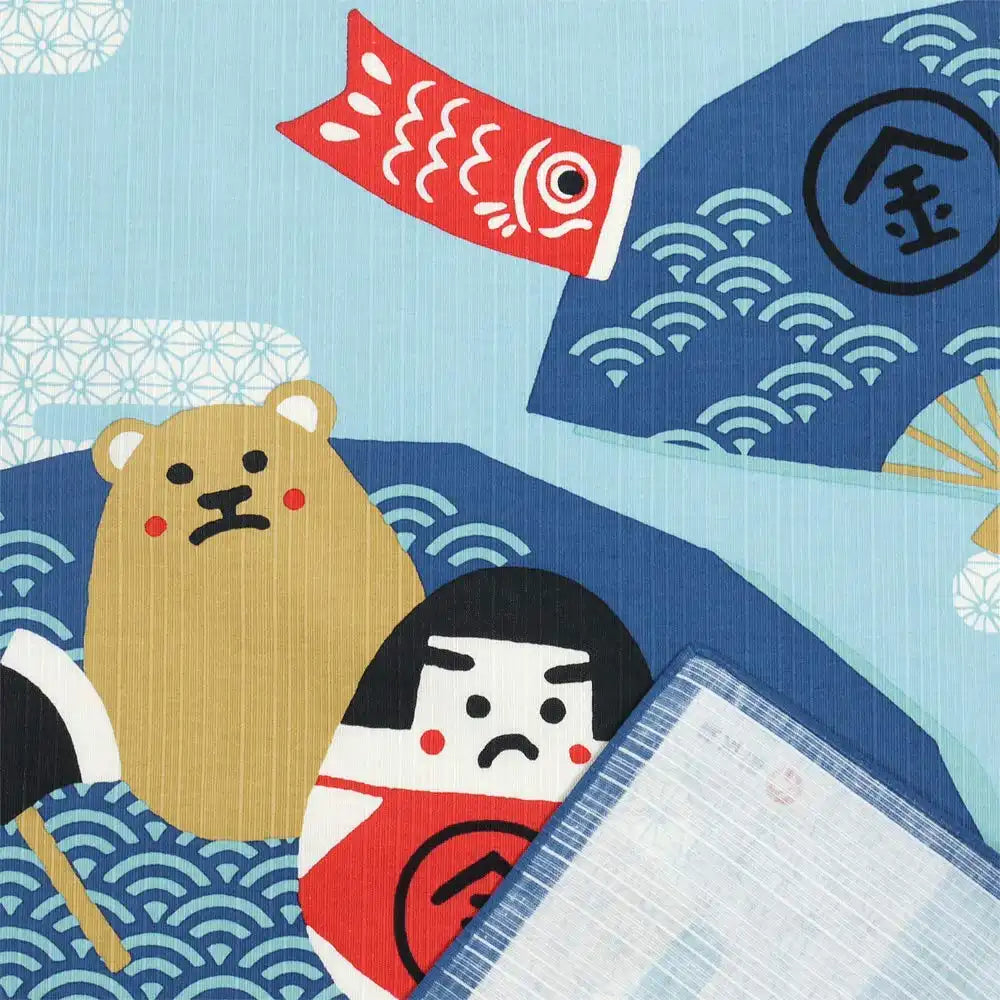 Hama Pattern Furoshiki 50Cm Kintaro Daruma Blue - Japanese Cloth