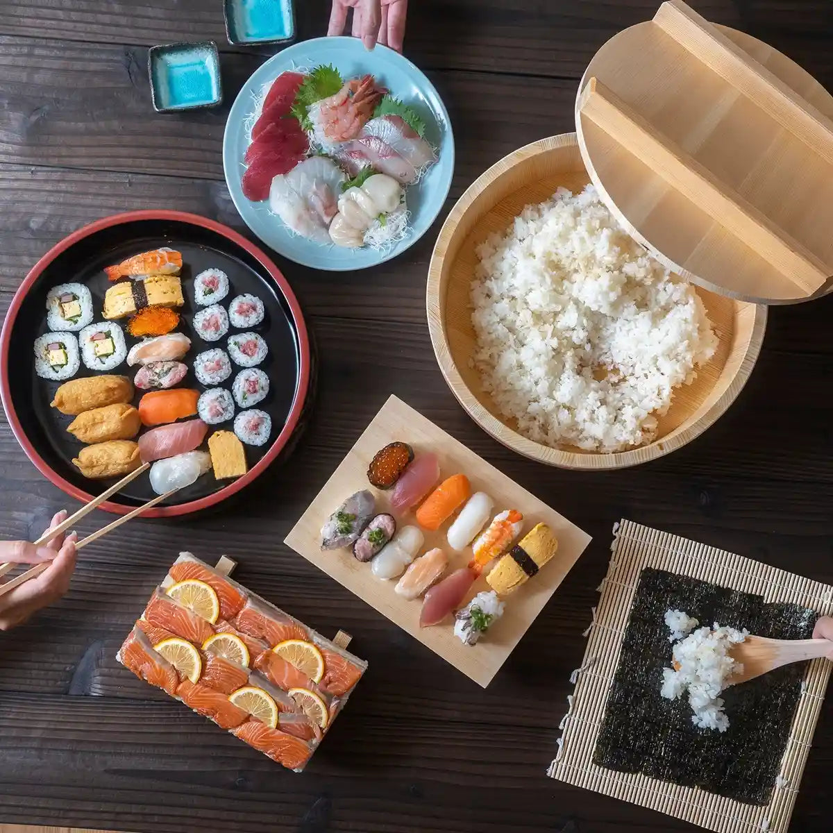 Shimojima Hinoki Cypress Wooden Sushi Geta Plate For 3 servings