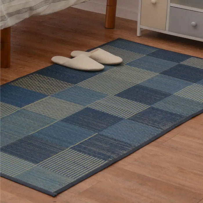 Hagihara Igusa Stretch Mat Blue Japan W80Xd170Cm Denim Patch Urethane Filled Anti-Mold