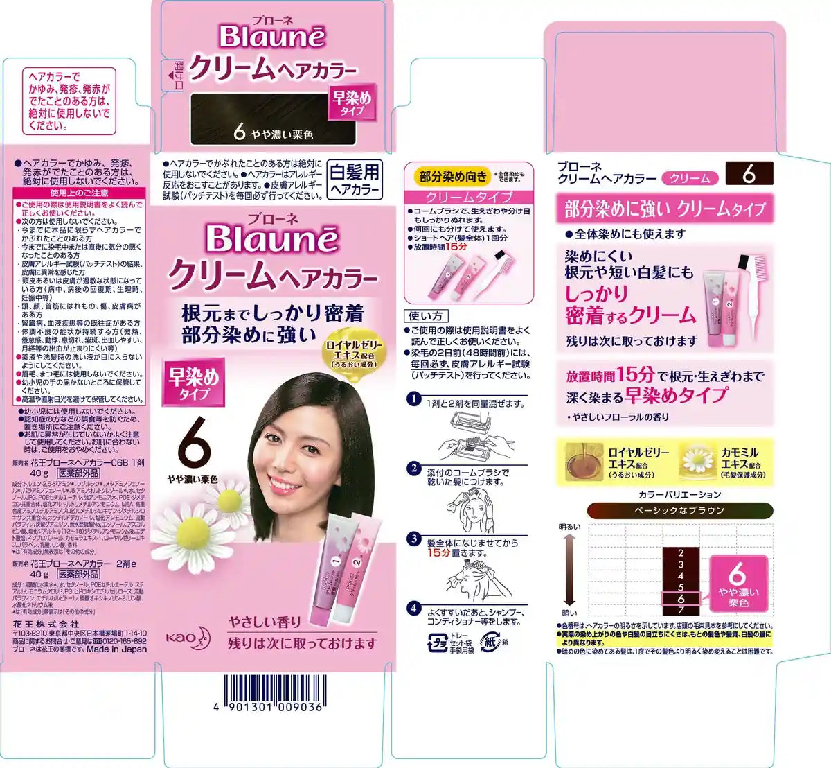 Kao Cream Hair Color 6 Dark Chestnut - Long-Lasting Blone Cream