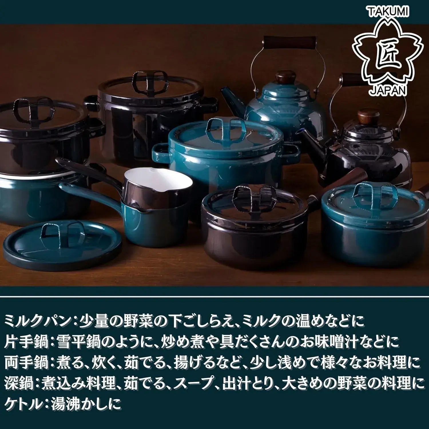 Takumi Japan Single Handled Enamel Pot Induction Gas Safe Dishwasher