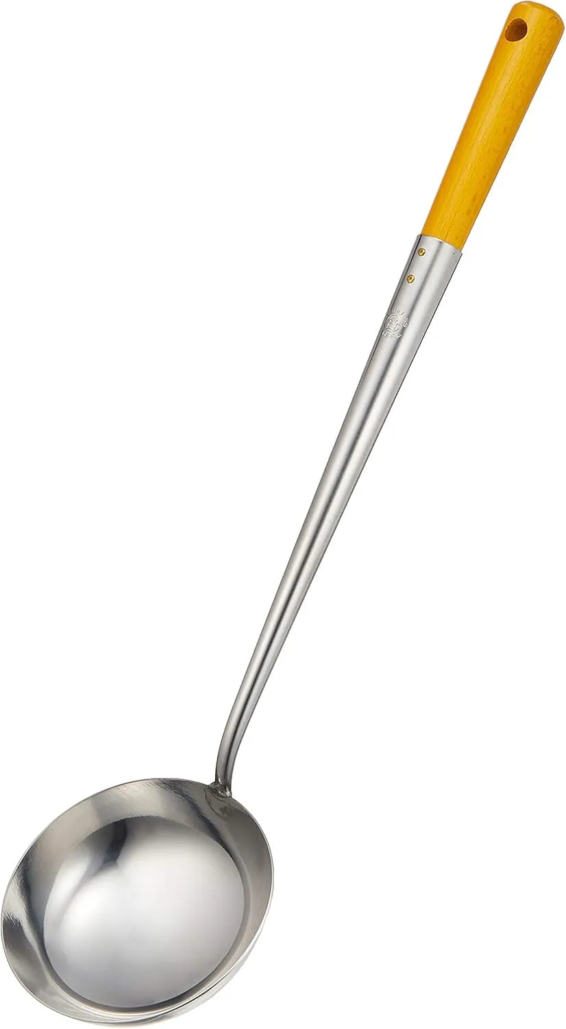 TKG Endo Shoji Chinese Wok Ladle Stainless Steel Natural Wood Handle