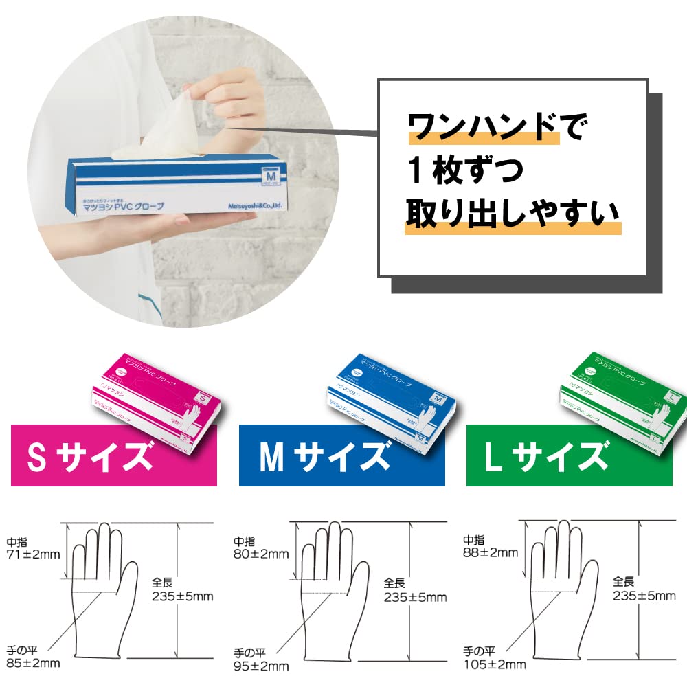 Matsuyoshi Disposable Plastic Gloves M Size 100Pcs Japan - Hospital Adopted Powder Free Pvc