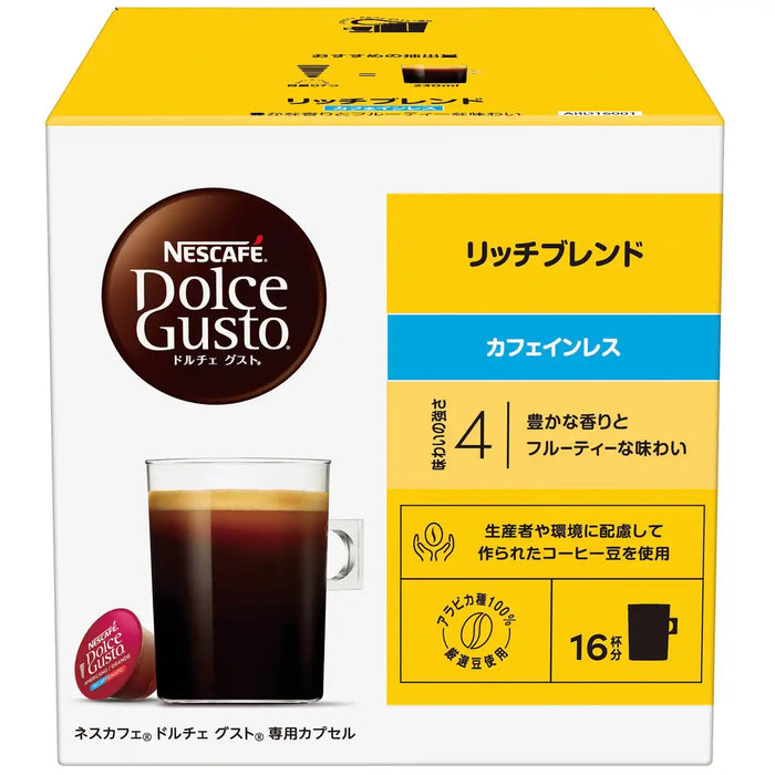 Nescafe Dolce Gusto Capsules de Café Décaféiné 16 Comptes Capsules Mélange Riche