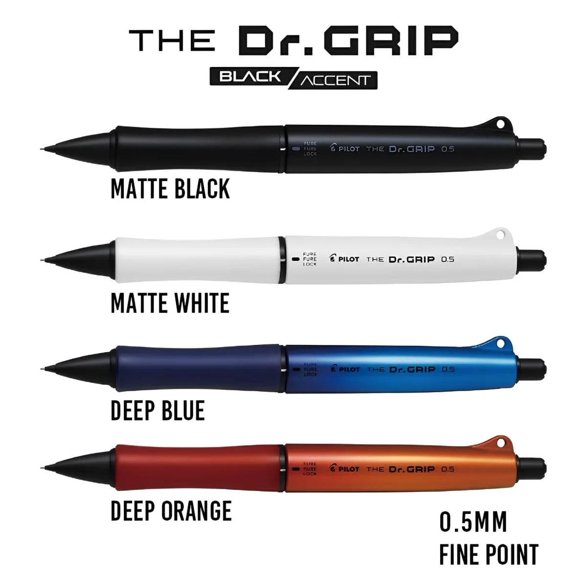 Pilot Dr. Grip Mechanical Pencil 0.5mm Matte Black Ergonomic Design