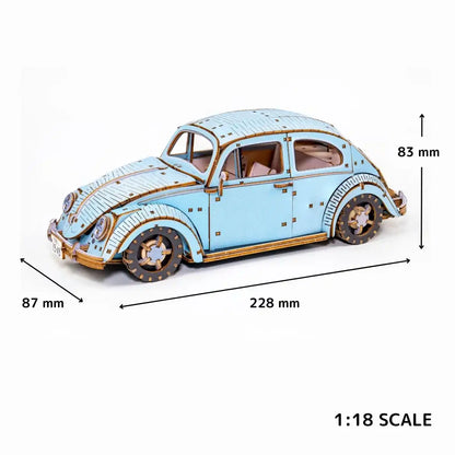 Ki-Gu-Mi Vw Beetle Type 1 Blue 3D Wooden Puzzle Model Kit for Adults