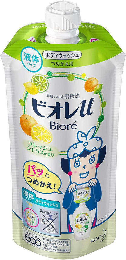 Recharge de nettoyant pour le corps Kao Biore U Fresh Citrus Scent 340 ml
