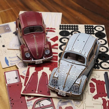 Ki-Gu-Mi Vw Beetle Type 1 Blue 3D Wooden Puzzle Model Kit for Adults
