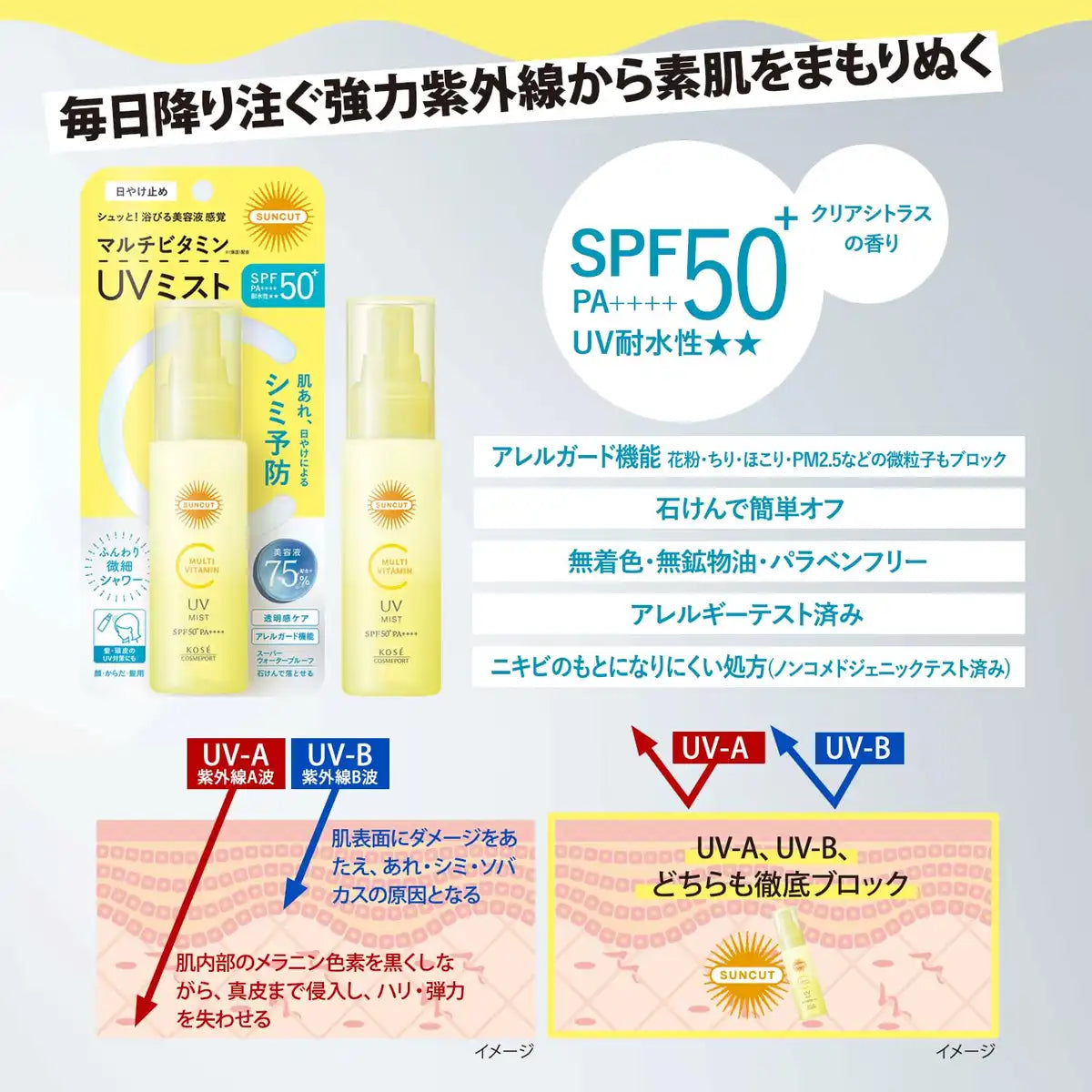 Suncut Multivitamin UV Mist SPF50+ PA++++ 60ml Sunscreen by Kose