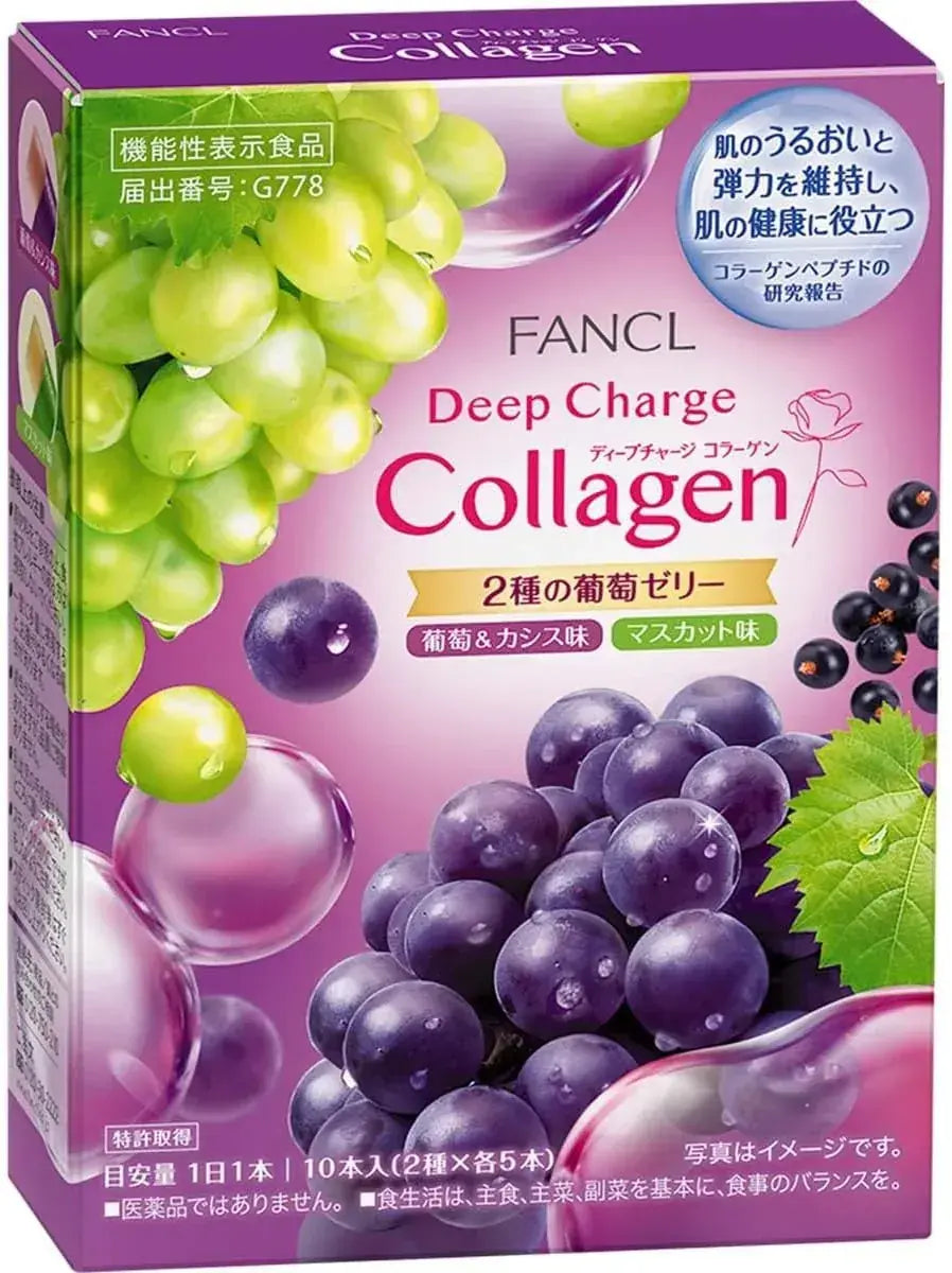 FANCL Deep Charge Collagen Stick Jelly Supplement - 10 Pc Grape Cassis Muscat Flavor - 4908049583477