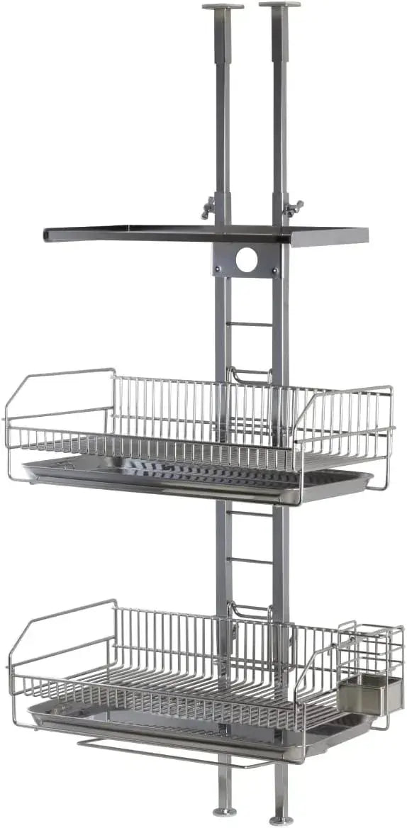 Kawaguchi Koki Push Fit Drainer Basket Over Sink Rack - 2 Basket Tiers + 1 Shelf Tier - 4986738191011