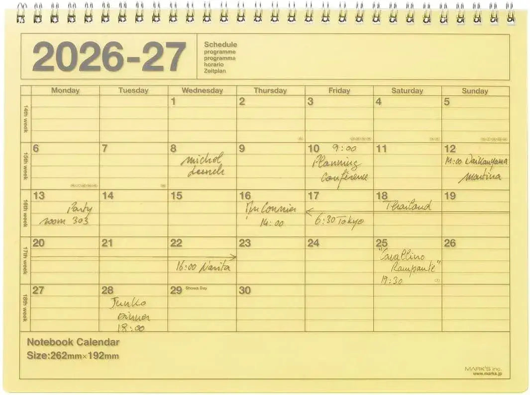 Mark's 2026 Planner Schedule Book Monthly Calendar Notebook - Yellow - 4550045160352