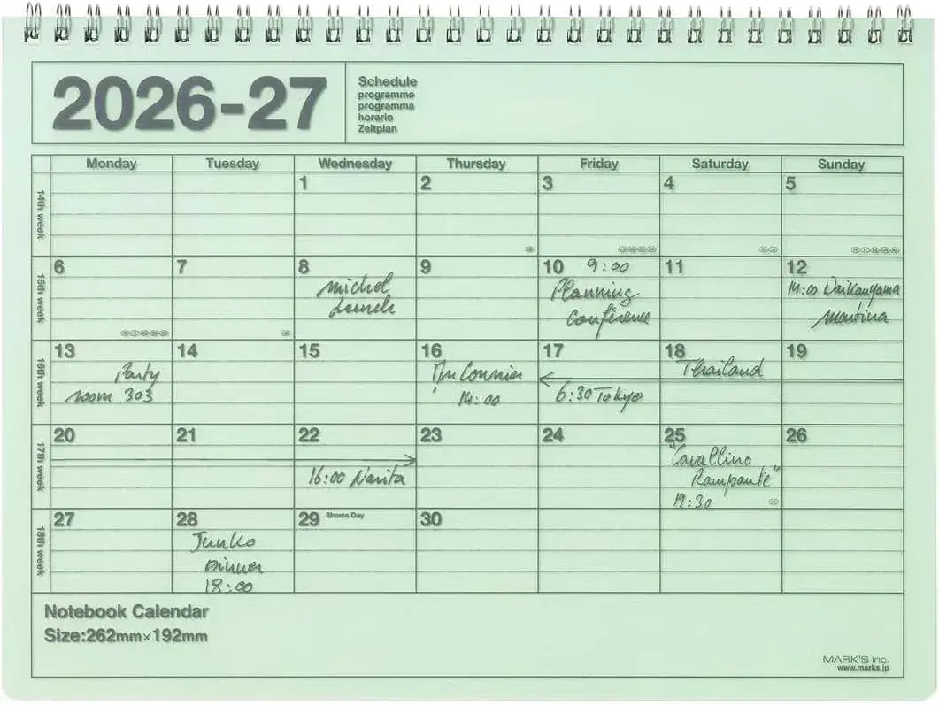 Mark's 2026 Planner Schedule Book Monthly Calendar Notebook - Green - 4550045160314