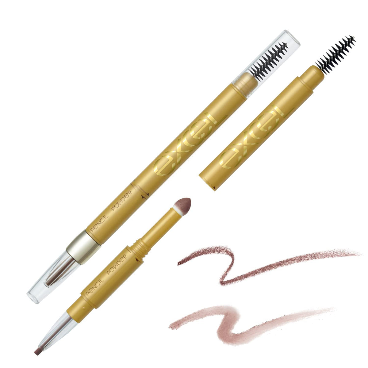 Excel Powder & Pencil Eyebrow EX PD14 (Mauve Brown) 3-in-1 - Japanese Eyebrow